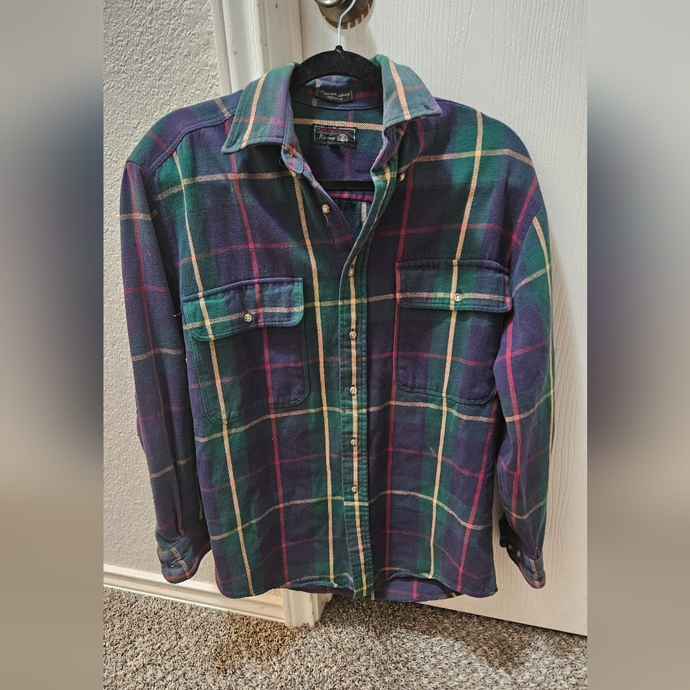 Vintage Plaid Long-Sleeve Shirt 100% Cotton